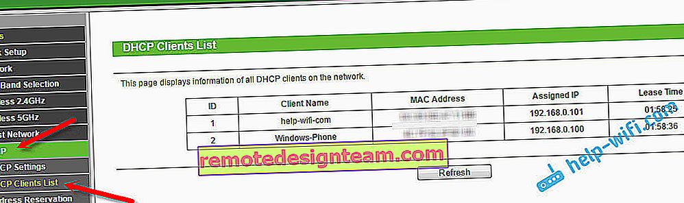 نحن ننظر إلى قائمة عملاء DHCP لجهاز التوجيه TP-LINK