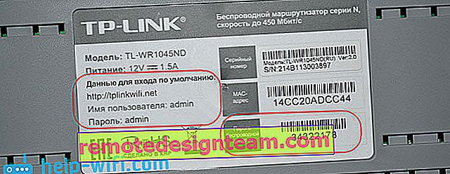 Données standard et adresse IP pour la saisie des paramètres TP-LINK TL-WR1045ND