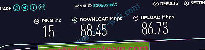 Kecepatan koneksi melalui router TP-Link Archer A5 melalui LAN